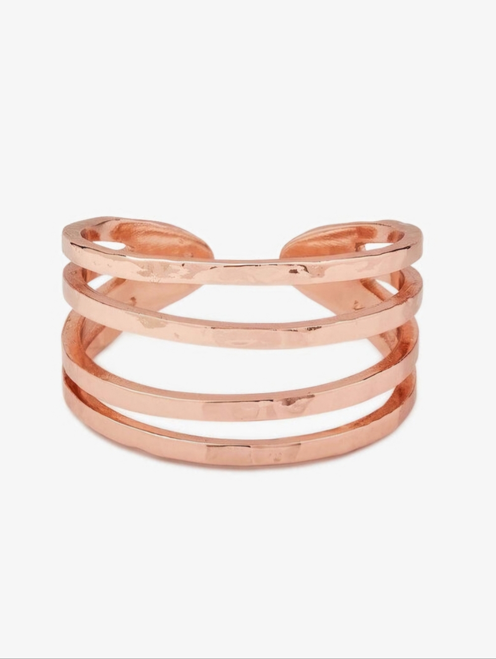 Pura Vida Rose Gold Multi-Band Hammered Cuff Ring Size 8 Open Back Adjustable
